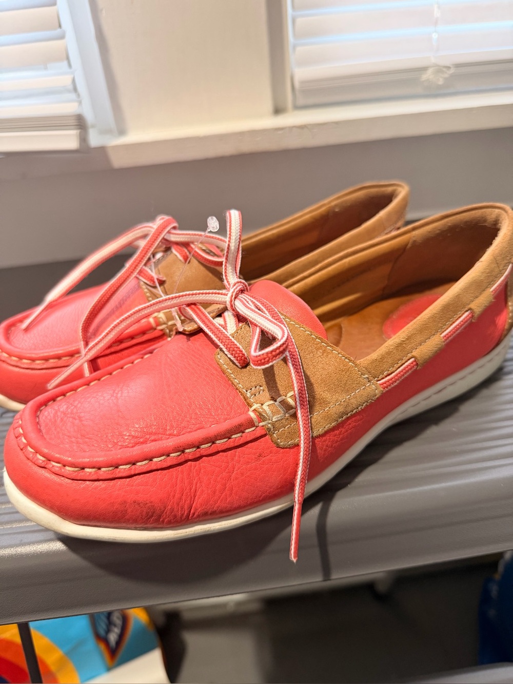 Clarks Coral and Tan Leather Moccasins